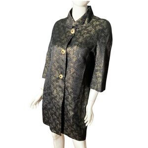 St. John Black Gold jacquard‎ wool silk evening jacket crystal gold tone buttons